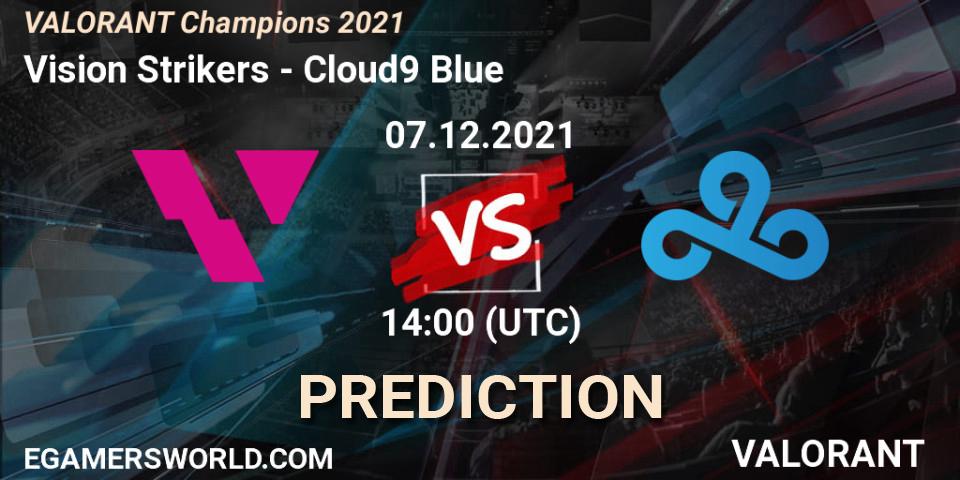 Prognose für das Spiel Vision Strikers VS Cloud9 Blue. 07.12.2021 at 14:00. VALORANT - VALORANT Champions 2021