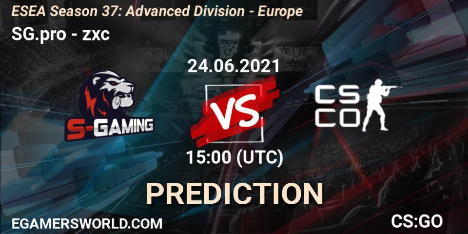 Prognose für das Spiel SG.pro VS zxc. 24.06.2021 at 15:00. Counter-Strike (CS2) - ESEA Season 37: Advanced Division - Europe