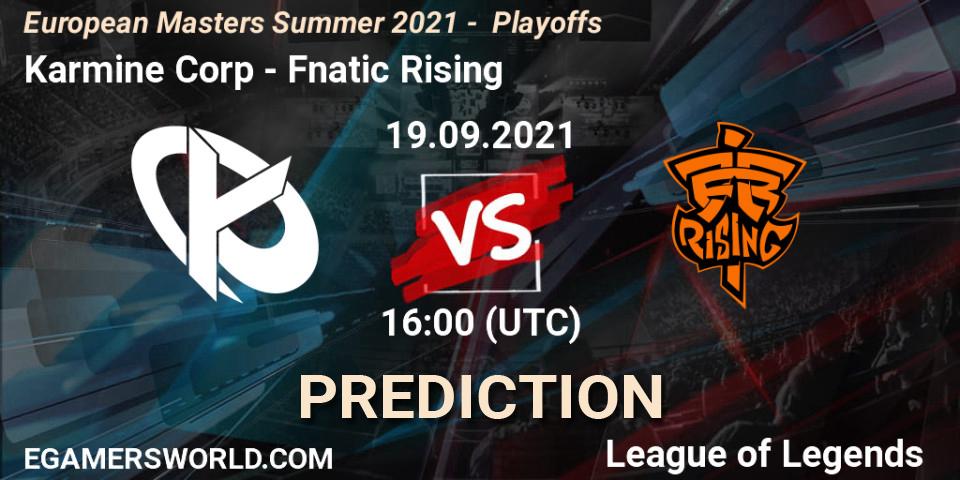 Prognose für das Spiel Karmine Corp VS Fnatic Rising. 19.09.21. LoL - European Masters Summer 2021 - Playoffs