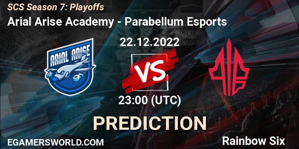 Prognose für das Spiel Arial Arise Academy VS Parabellum Esports. 22.12.2022 at 23:00. Rainbow Six - SCS Season 7: Playoffs