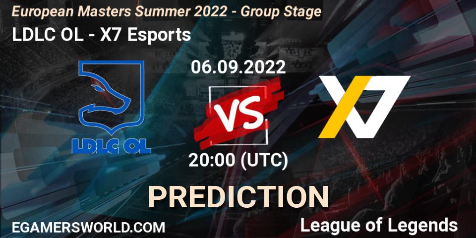 Prognose für das Spiel LDLC OL VS X7 Esports. 06.09.2022 at 20:00. LoL - European Masters Summer 2022 - Group Stage