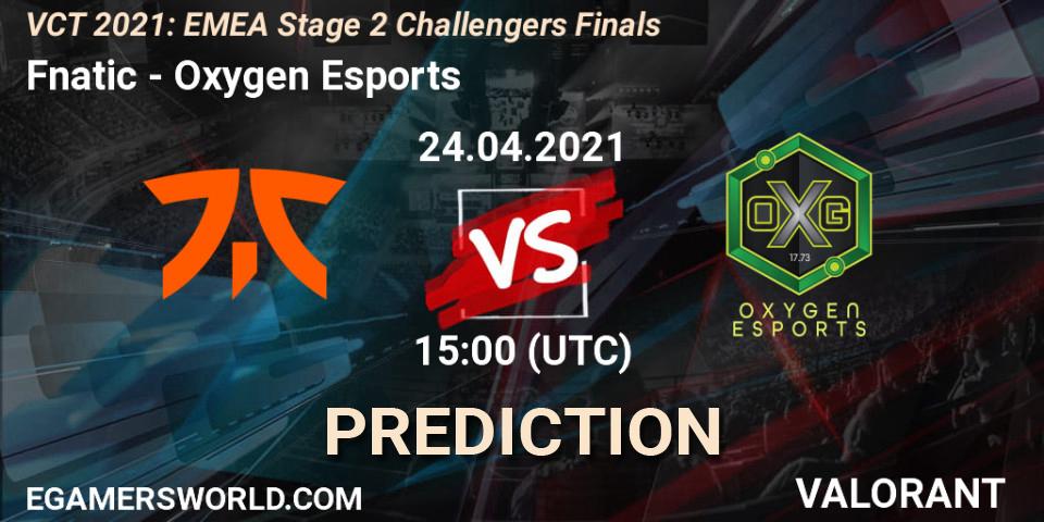 Prognose für das Spiel Fnatic VS Oxygen Esports. 24.04.2021 at 15:00. VALORANT - VCT 2021: EMEA Stage 2 Challengers Finals