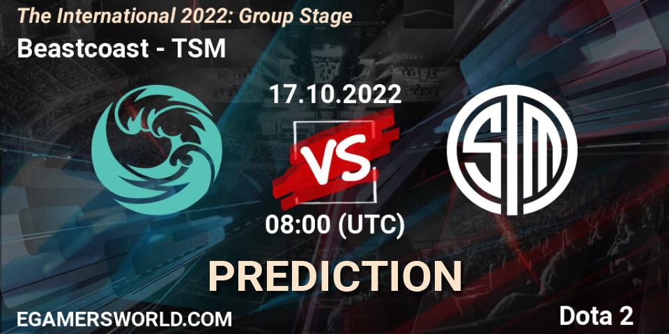Prognose für das Spiel Beastcoast VS TSM. 17.10.2022 at 09:40. Dota 2 - The International 2022: Group Stage