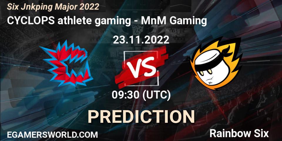 Prognose für das Spiel CYCLOPS athlete gaming VS MnM Gaming. 23.11.2022 at 09:30. Rainbow Six - Six Jönköping Major 2022