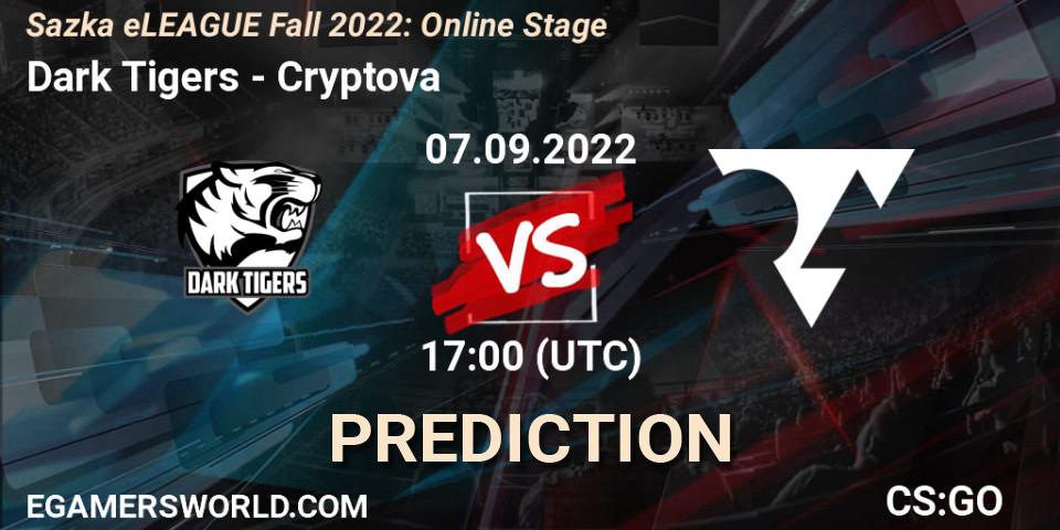 Prognose für das Spiel Dark Tigers VS Cryptova. 07.09.2022 at 17:00. Counter-Strike (CS2) - Sazka eLEAGUE Fall 2022: Online Stage
