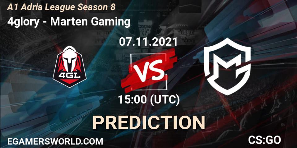 Prognose für das Spiel 4glory VS Marten Gaming. 07.11.2021 at 15:00. Counter-Strike (CS2) - A1 Adria League Season 8