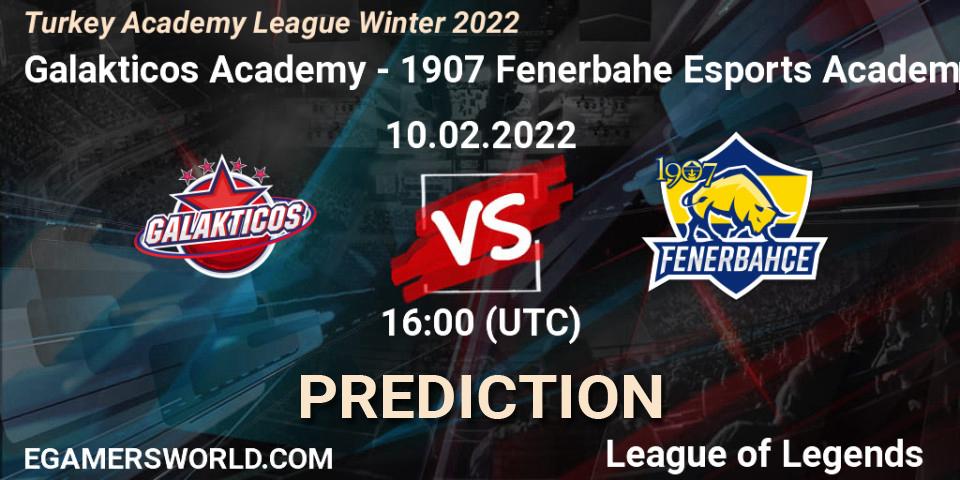 Prognose für das Spiel Galakticos Academy VS 1907 Fenerbahçe Esports Academy. 10.02.2022 at 16:30. LoL - Turkey Academy League Winter 2022