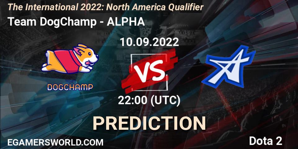 Prognose für das Spiel Team DogChamp VS ALPHA. 10.09.2022 at 22:34. Dota 2 - The International 2022: North America Qualifier