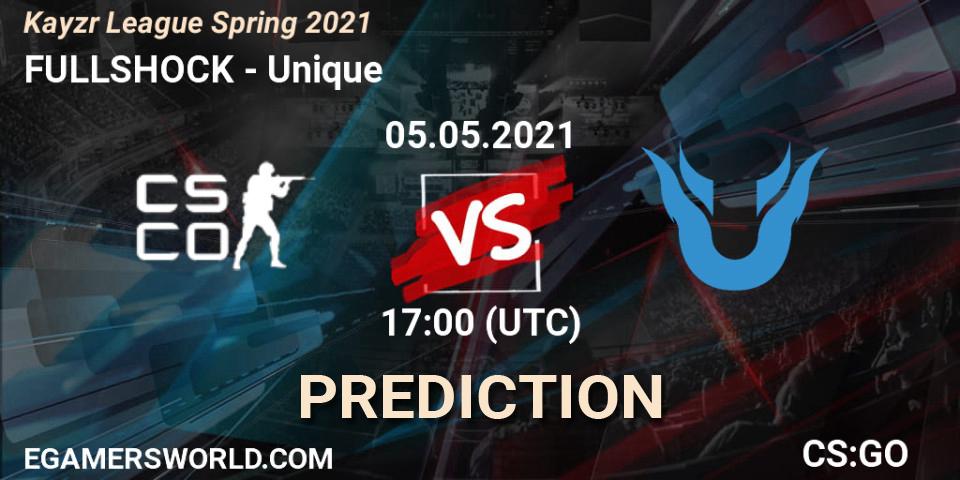 Prognose für das Spiel FULLSHOCK VS Unique. 05.05.2021 at 17:00. Counter-Strike (CS2) - Kayzr League Spring 2021