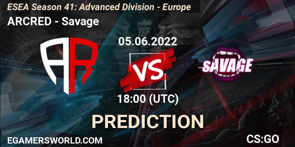 Prognose für das Spiel ARCRED VS Savage. 05.06.2022 at 18:00. Counter-Strike (CS2) - ESEA Season 41: Advanced Division - Europe