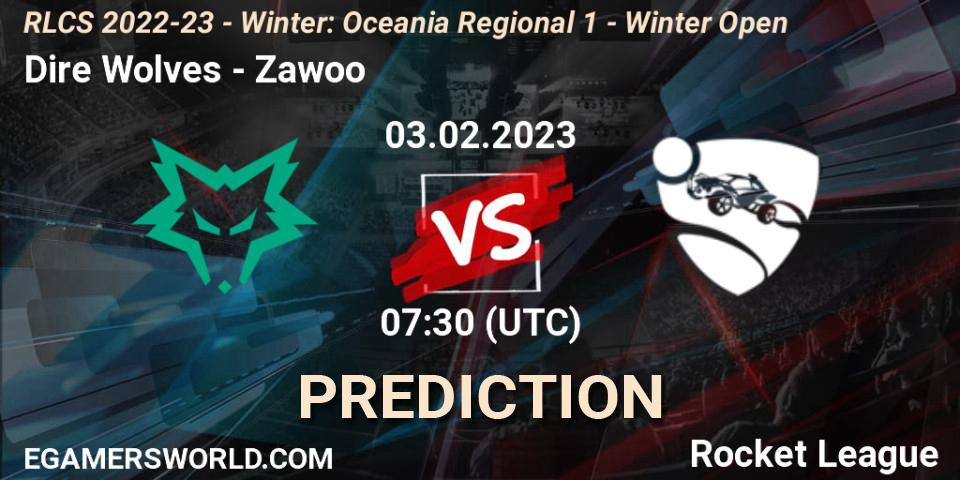 Prognose für das Spiel Dire Wolves VS Zawoo. 03.02.2023 at 07:30. Rocket League - RLCS 2022-23 - Winter: Oceania Regional 1 - Winter Open