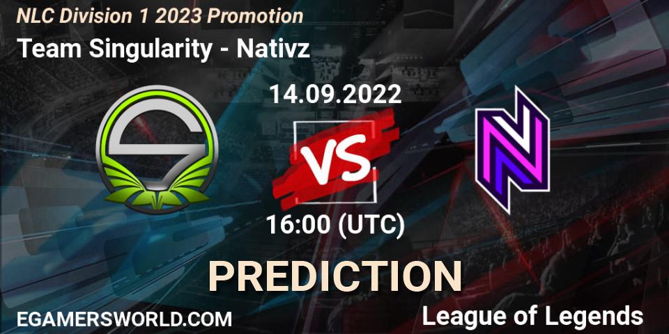 Prognose für das Spiel Team Singularity VS Nativz. 14.09.22. LoL - NLC Division 1 2023 Promotion