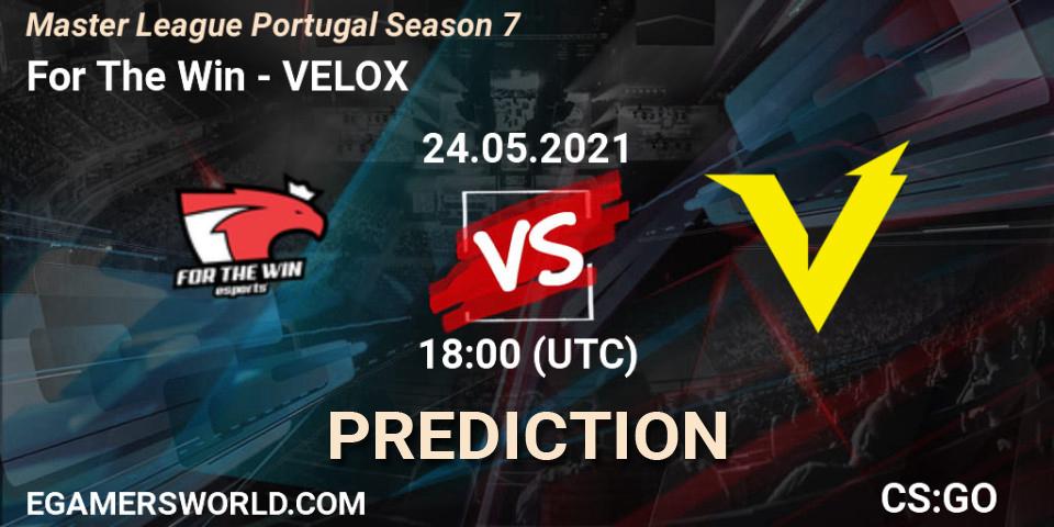 Prognose für das Spiel For The Win VS VELOX. 24.05.2021 at 18:00. Counter-Strike (CS2) - Master League Portugal Season 7