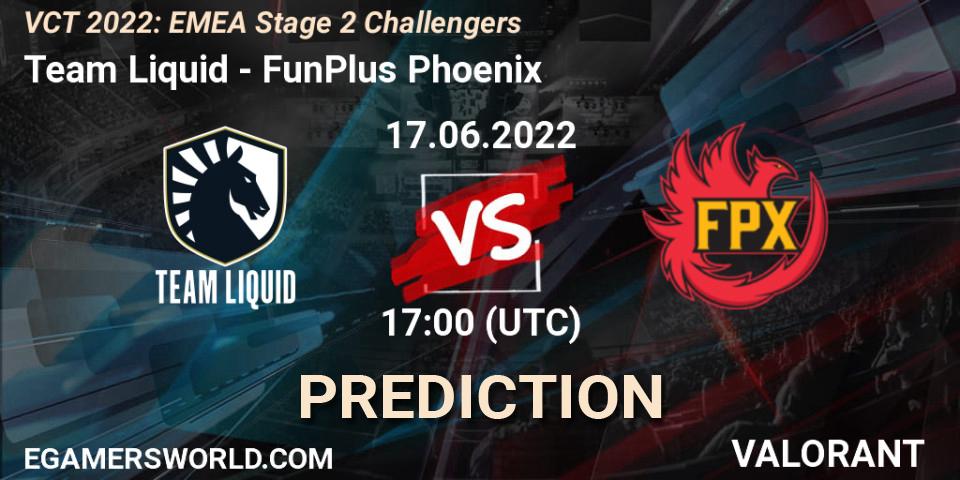 Prognose für das Spiel Team Liquid VS FunPlus Phoenix. 17.06.2022 at 16:45. VALORANT - VCT 2022: EMEA Stage 2 Challengers