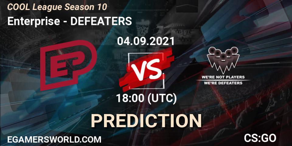 Prognose für das Spiel Enterprise VS DEFEATERS. 04.09.2021 at 14:00. Counter-Strike (CS2) - COOL League Season 10