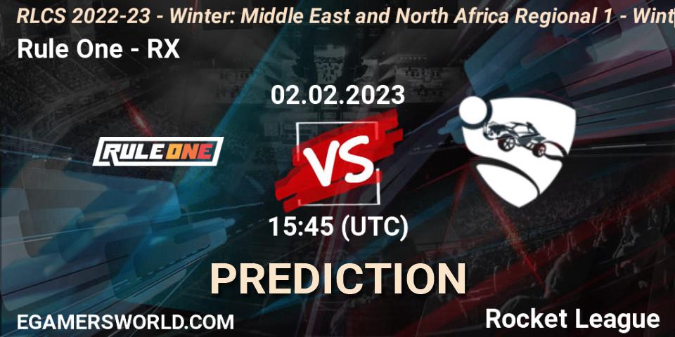 Prognose für das Spiel Rule One VS RX. 02.02.2023 at 15:45. Rocket League - RLCS 2022-23 - Winter: Middle East and North Africa Regional 1 - Winter Open
