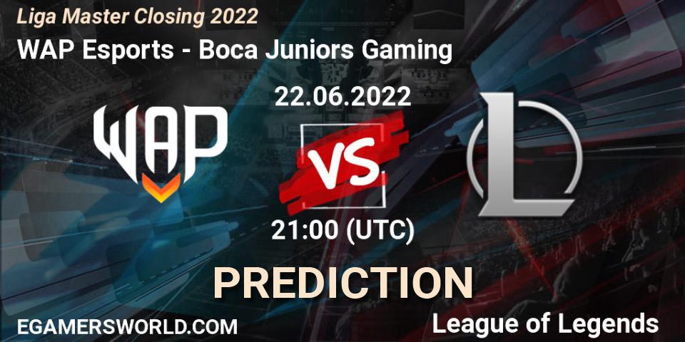 Prognose für das Spiel WAP Esports VS Boca Juniors Gaming. 22.06.2022 at 21:00. LoL - Liga Master Closing 2022