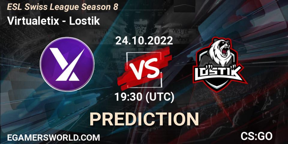 Prognose für das Spiel Virtualetix VS Lostik. 24.10.2022 at 19:30. Counter-Strike (CS2) - ESL Swiss League Season 8
