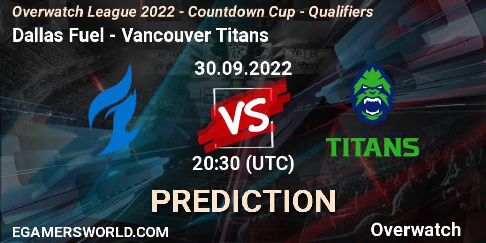 Prognose für das Spiel Dallas Fuel VS Vancouver Titans. 30.09.22. Overwatch - Overwatch League 2022 - Countdown Cup - Qualifiers