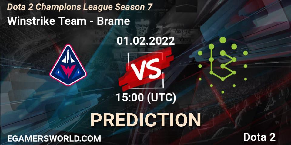 Prognose für das Spiel Winstrike Team VS Brame. 01.02.22. Dota 2 - Dota 2 Champions League 2022 Season 7