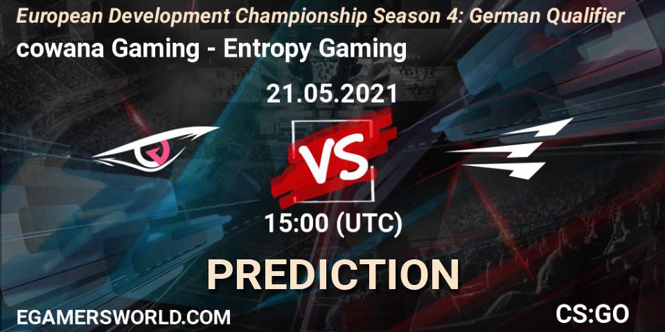 Prognose für das Spiel cowana Gaming VS Entropy Gaming. 21.05.21. CS2 (CS:GO) - European Development Championship Season 4: German Qualifier