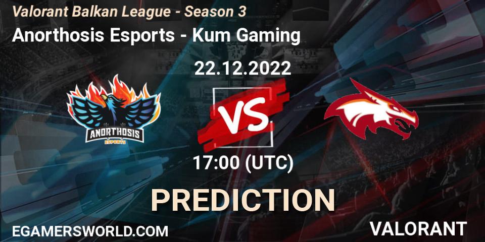 Prognose für das Spiel Anorthosis Esports VS Kum Gaming. 22.12.2022 at 17:00. VALORANT - Valorant Balkan League - Season 3