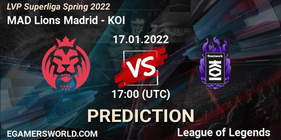 Prognose für das Spiel MAD Lions Madrid VS KOI. 17.01.2022 at 17:00. LoL - LVP Superliga Spring 2022
