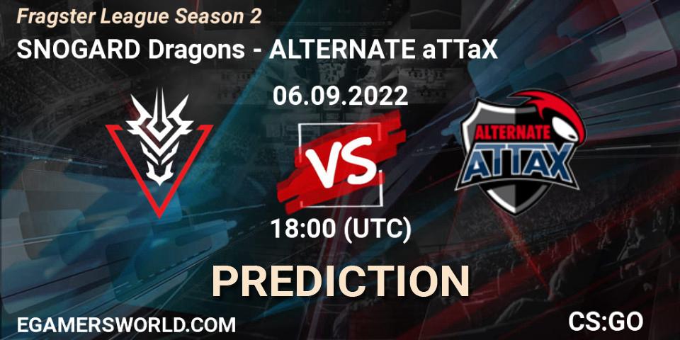 Prognose für das Spiel SNOGARD Dragons VS ALTERNATE aTTaX. 21.09.2022 at 17:00. Counter-Strike (CS2) - Fragster League Season 2