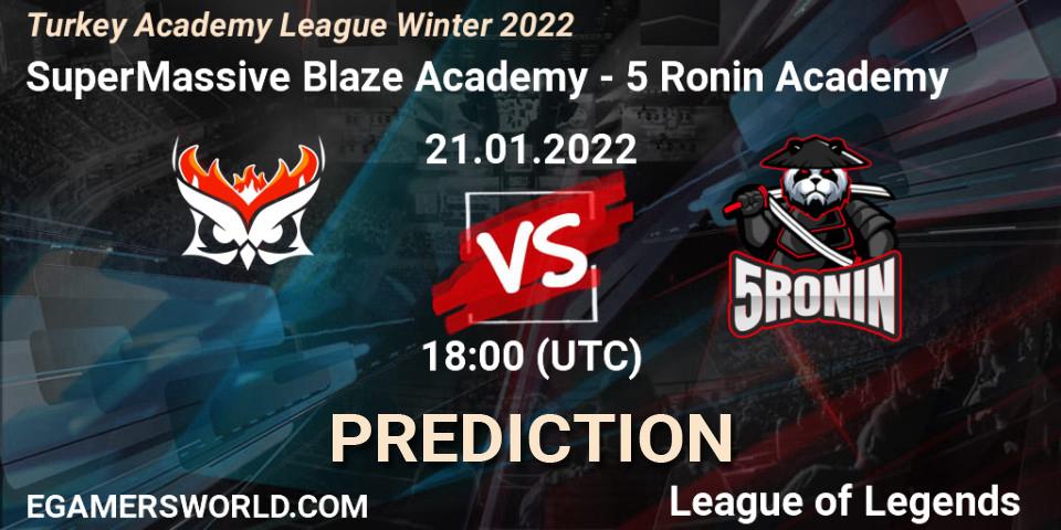 Prognose für das Spiel SuperMassive Blaze Academy VS 5 Ronin Academy. 21.01.2022 at 18:00. LoL - Turkey Academy League Winter 2022