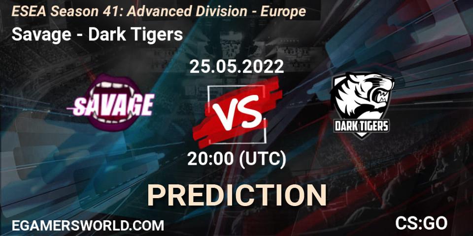 Prognose für das Spiel Savage VS Dark Tigers. 01.06.2022 at 18:00. Counter-Strike (CS2) - ESEA Season 41: Advanced Division - Europe