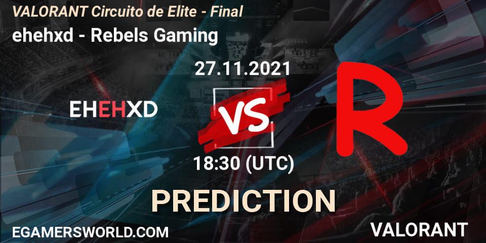 Prognose für das Spiel ehehxd VS Rebels Gaming. 27.11.2021 at 19:30. VALORANT - VALORANT Circuito de Elite - Final