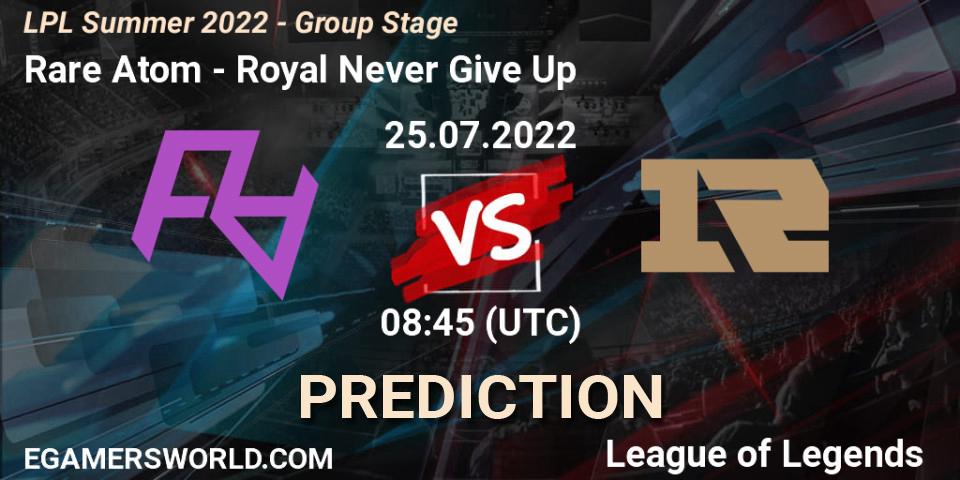 Prognose für das Spiel Rare Atom VS Royal Never Give Up. 25.07.22. LoL - LPL Summer 2022 - Group Stage
