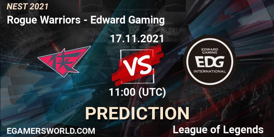 Prognose für das Spiel Edward Gaming VS Rogue Warriors. 17.11.2021 at 11:10. LoL - NEST 2021