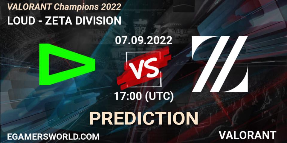Prognose für das Spiel LOUD VS ZETA DIVISION. 07.09.2022 at 18:00. VALORANT - VALORANT Champions 2022