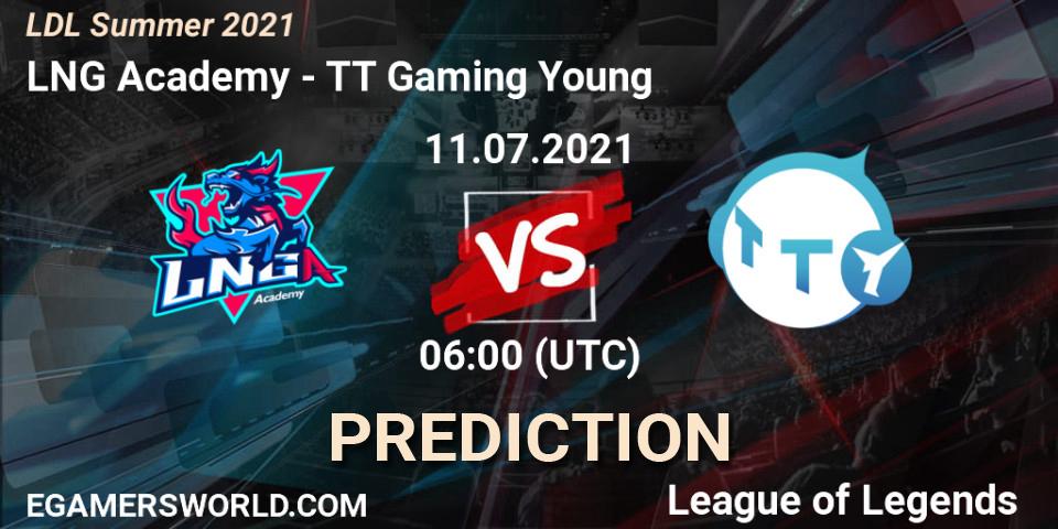 Prognose für das Spiel LNG Academy VS TT Gaming Young. 11.07.2021 at 06:00. LoL - LDL Summer 2021