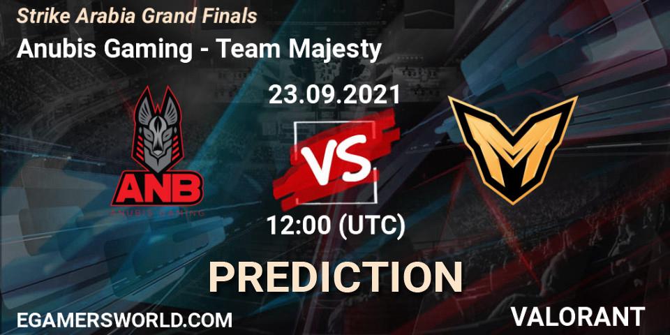 Prognose für das Spiel Anubis Gaming VS Team Majesty. 23.09.2021 at 16:30. VALORANT - Strike Arabia Grand Finals