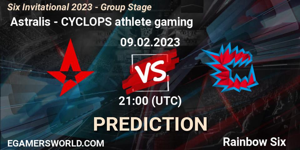 Prognose für das Spiel Astralis VS CYCLOPS athlete gaming. 09.02.23. Rainbow Six - Six Invitational 2023 - Group Stage