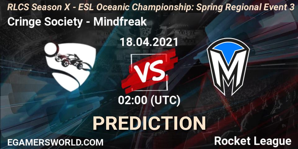 Prognose für das Spiel Cringe Society VS Mindfreak. 18.04.2021 at 02:00. Rocket League - RLCS Season X - ESL Oceanic Championship: Spring Regional Event 3