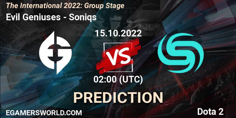 Prognose für das Spiel Evil Geniuses VS Soniqs. 15.10.22. Dota 2 - The International 2022: Group Stage