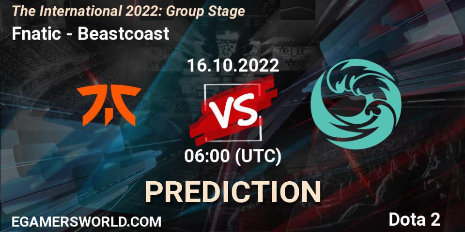 Prognose für das Spiel Fnatic VS Beastcoast. 16.10.2022 at 06:39. Dota 2 - The International 2022: Group Stage
