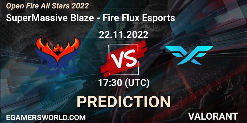 Prognose für das Spiel SuperMassive Blaze VS Fire Flux Esports. 22.11.2022 at 17:30. VALORANT - Open Fire All Stars 2022