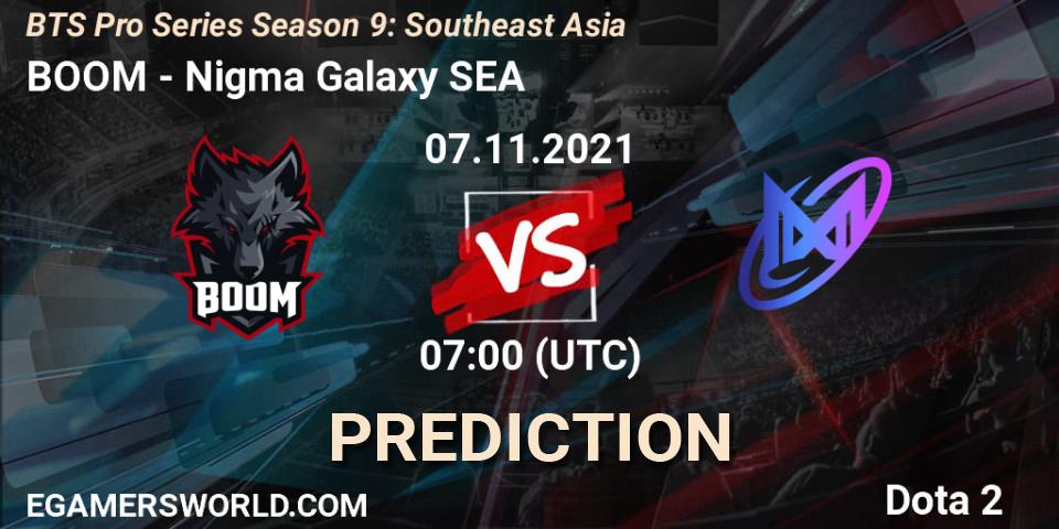 Prognose für das Spiel BOOM VS Nigma Galaxy SEA. 07.11.2021 at 07:00. Dota 2 - BTS Pro Series Season 9: Southeast Asia