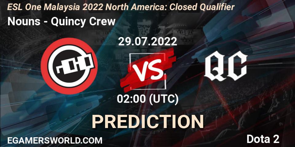 Prognose für das Spiel Nouns VS Quincy Crew. 29.07.22. Dota 2 - ESL One Malaysia 2022 North America: Closed Qualifier