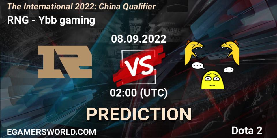 Prognose für das Spiel RNG VS Ybb gaming. 08.09.2022 at 02:07. Dota 2 - The International 2022: China Qualifier