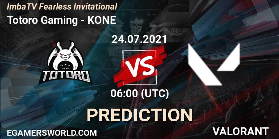 Prognose für das Spiel Totoro Gaming VS KONE. 24.07.2021 at 06:00. VALORANT - ImbaTV Fearless Invitational