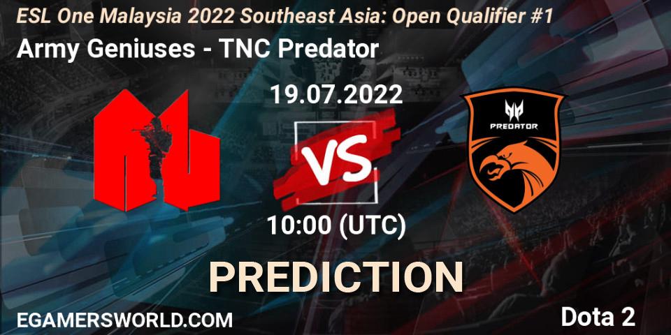 Prognose für das Spiel Army Geniuses VS TNC Predator. 19.07.22. Dota 2 - ESL One Malaysia 2022 Southeast Asia: Open Qualifier #1