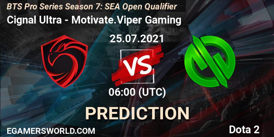 Prognose für das Spiel Cignal Ultra VS Motivate.Viper Gaming. 25.07.21. Dota 2 - BTS Pro Series Season 7: SEA Open Qualifier