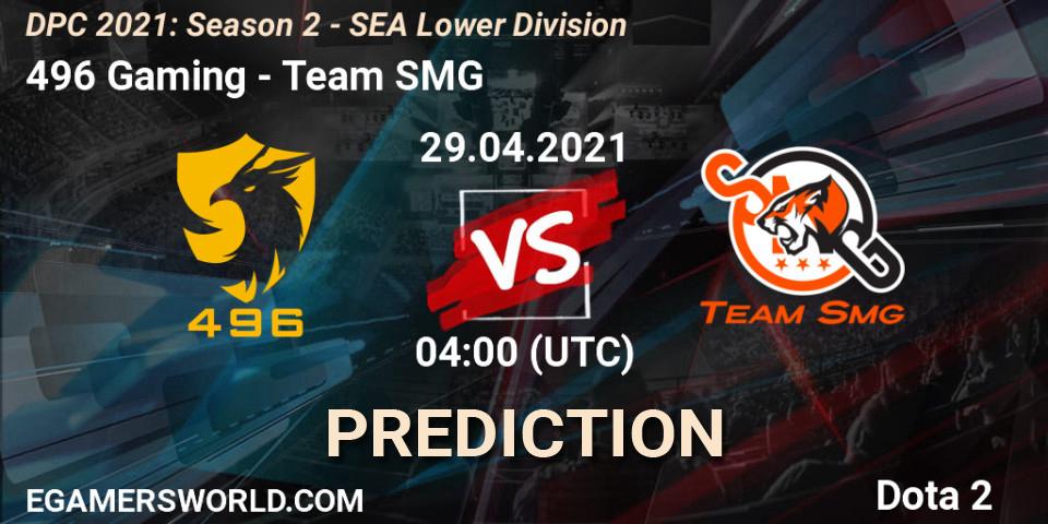 Prognose für das Spiel 496 Gaming VS Team SMG. 29.04.2021 at 04:03. Dota 2 - DPC 2021: Season 2 - SEA Lower Division