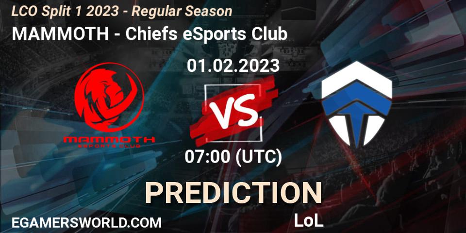 Prognose für das Spiel MAMMOTH VS Chiefs eSports Club. 01.02.23. LoL - LCO Split 1 2023 - Regular Season