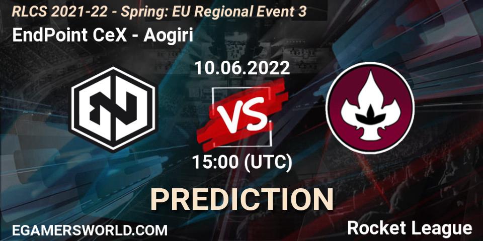 Prognose für das Spiel EndPoint CeX VS Aogiri. 10.06.2022 at 15:00. Rocket League - RLCS 2021-22 - Spring: EU Regional Event 3